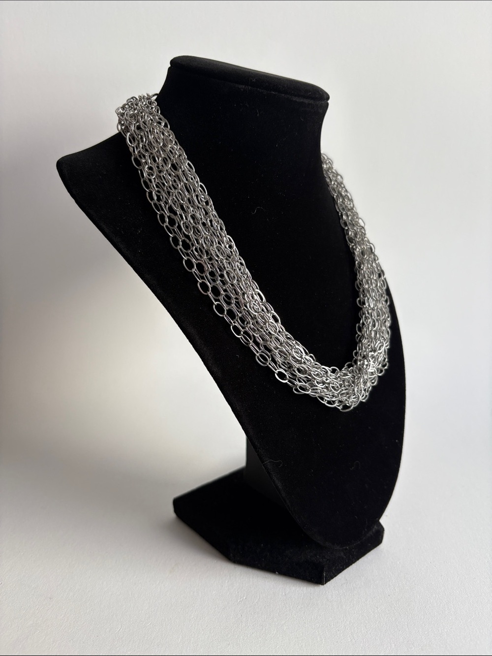 Silver Multi Strand Chain Necklace Women Jewelry Layered Design - Picture 2 of 4